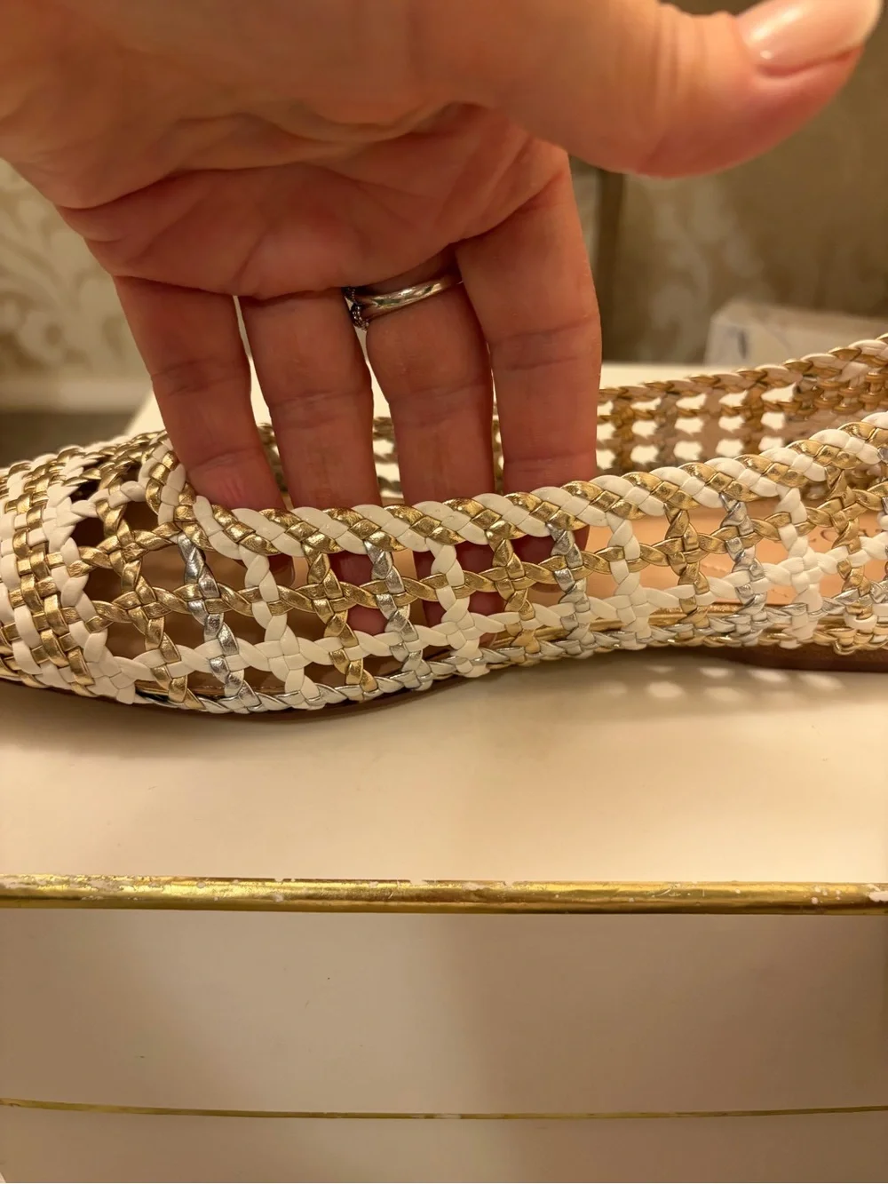 Talbots Woven Ballet Flats in White and Gold Metallic